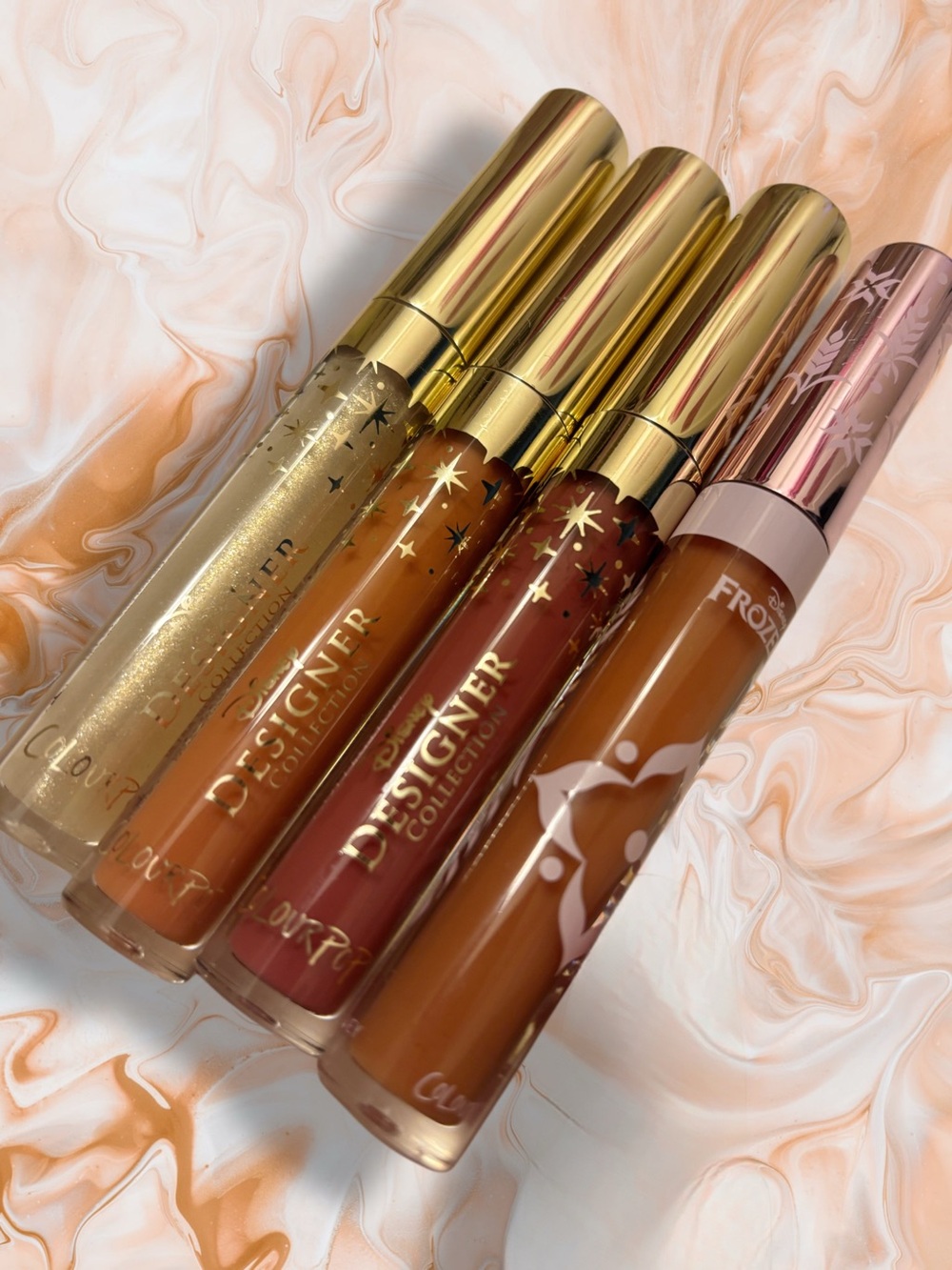 Colourpop Disney Designer Collection Lip Glosses — Gold, Brown & Warm Tan Shades